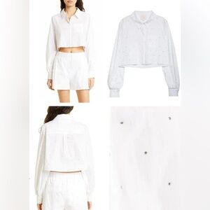 NWT Cinq à Sept Selina Rhinestone Crop Shirt White – Size XS